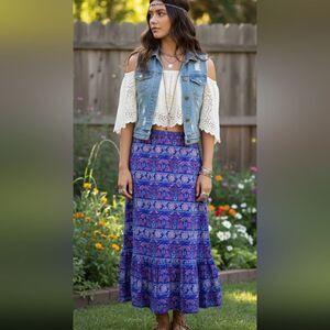 Roxy boho blue ruffle hem skirt 10